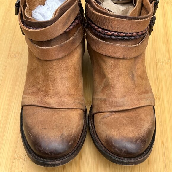 Freebird by Steven SIMBA leather belted brown ankle bootie 9 zippered boho cowgi - Picture 11 of 13